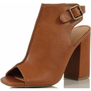 Peep Toe Heeled Faux Leather Booties